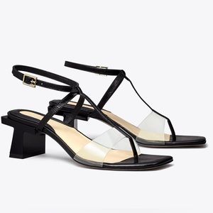 Tory Burch Block T Heel Strappy Sandals size 7 Black